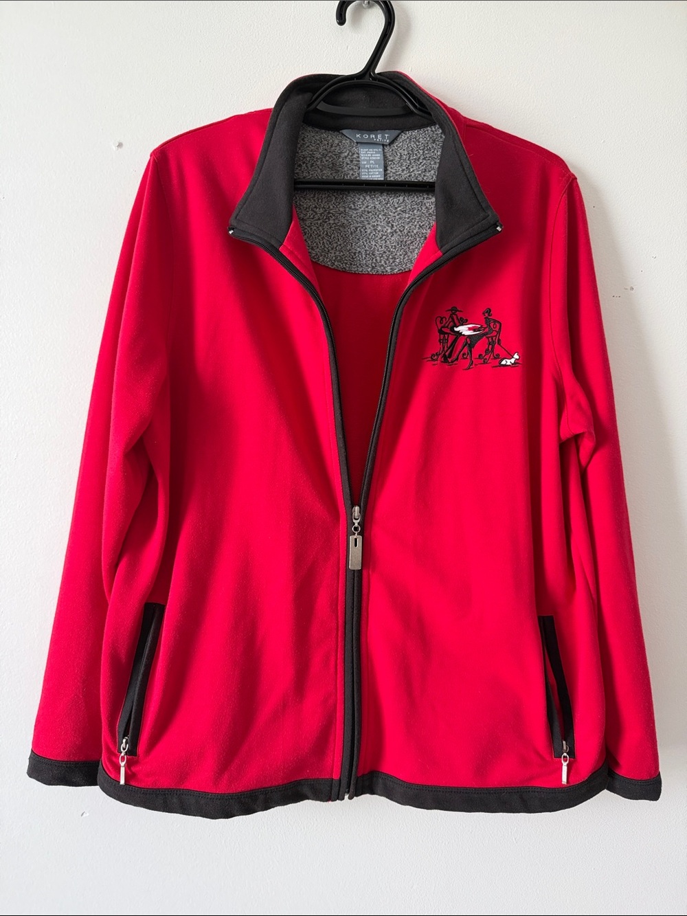 Koret Red Full-Zip Fleece Jacket with Black Trim and Embroidered Detail Size PL
